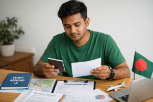 Bangladeshi students preparing documents and plans before starting study abroad and student visa applications