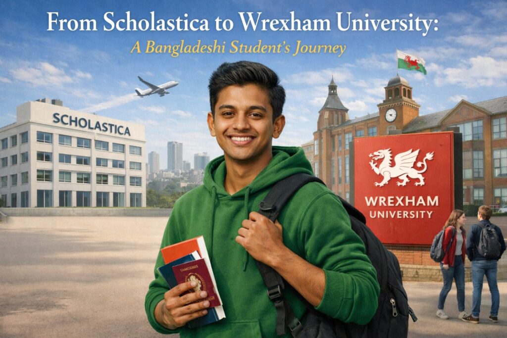 Bangladeshi student from Scholastica starting his study abroad journey to Wrexham University with Eduva Pathway